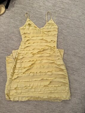 Q2 Lemon Ruffle Maxi Dress with Spaghetti Straps